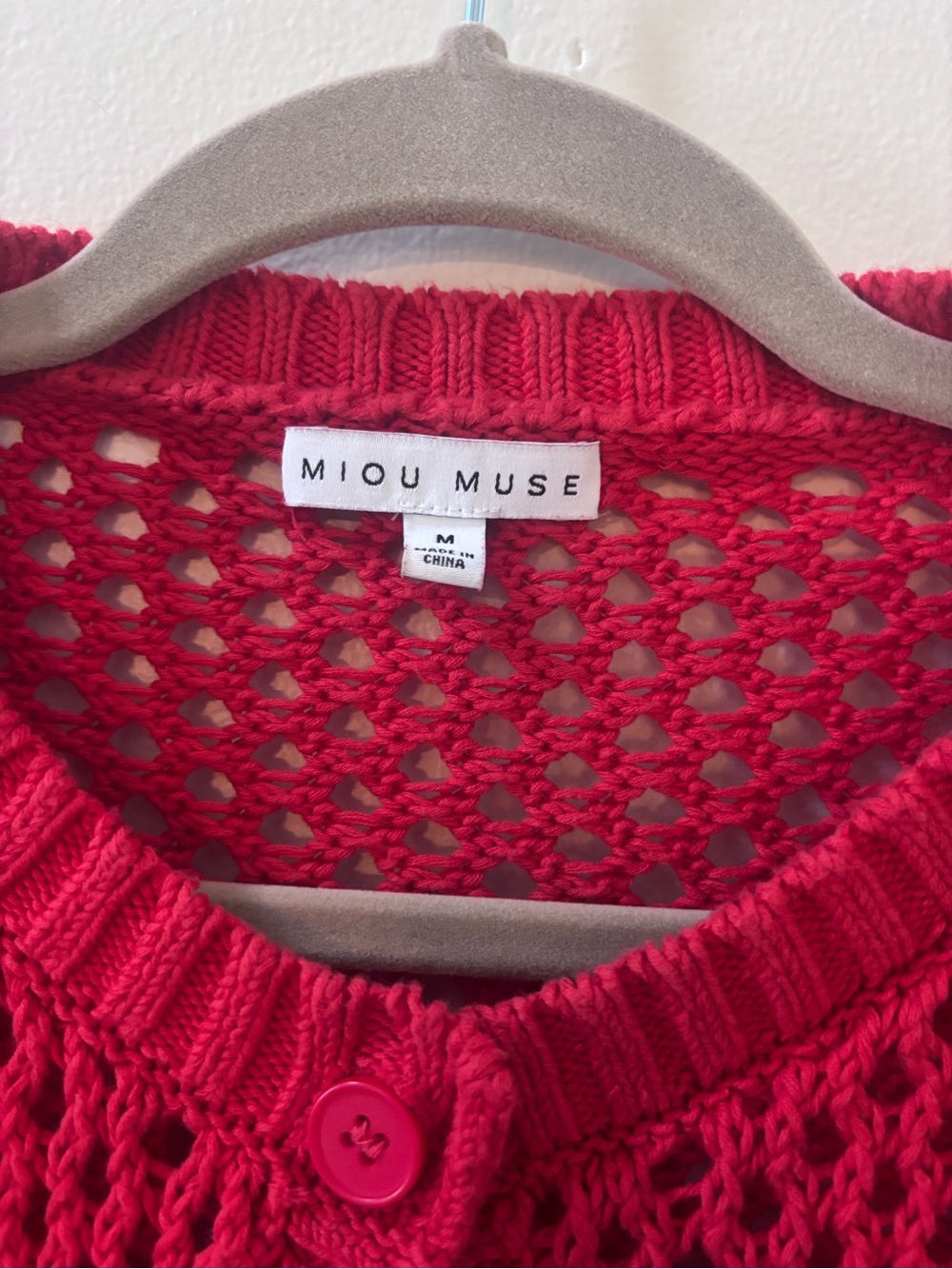 Heart to Heart Miou Muse Mesh Red Button Down Cardigan - M - Picture 3 of 5
